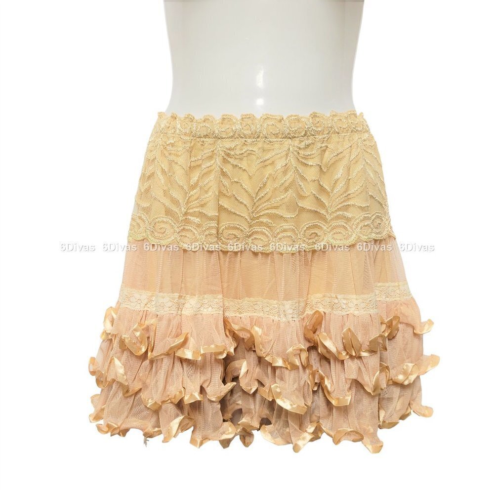 Kids Skirt Lace Skirt Beige Satin FrillsMini Skirt - One Size Fits Most